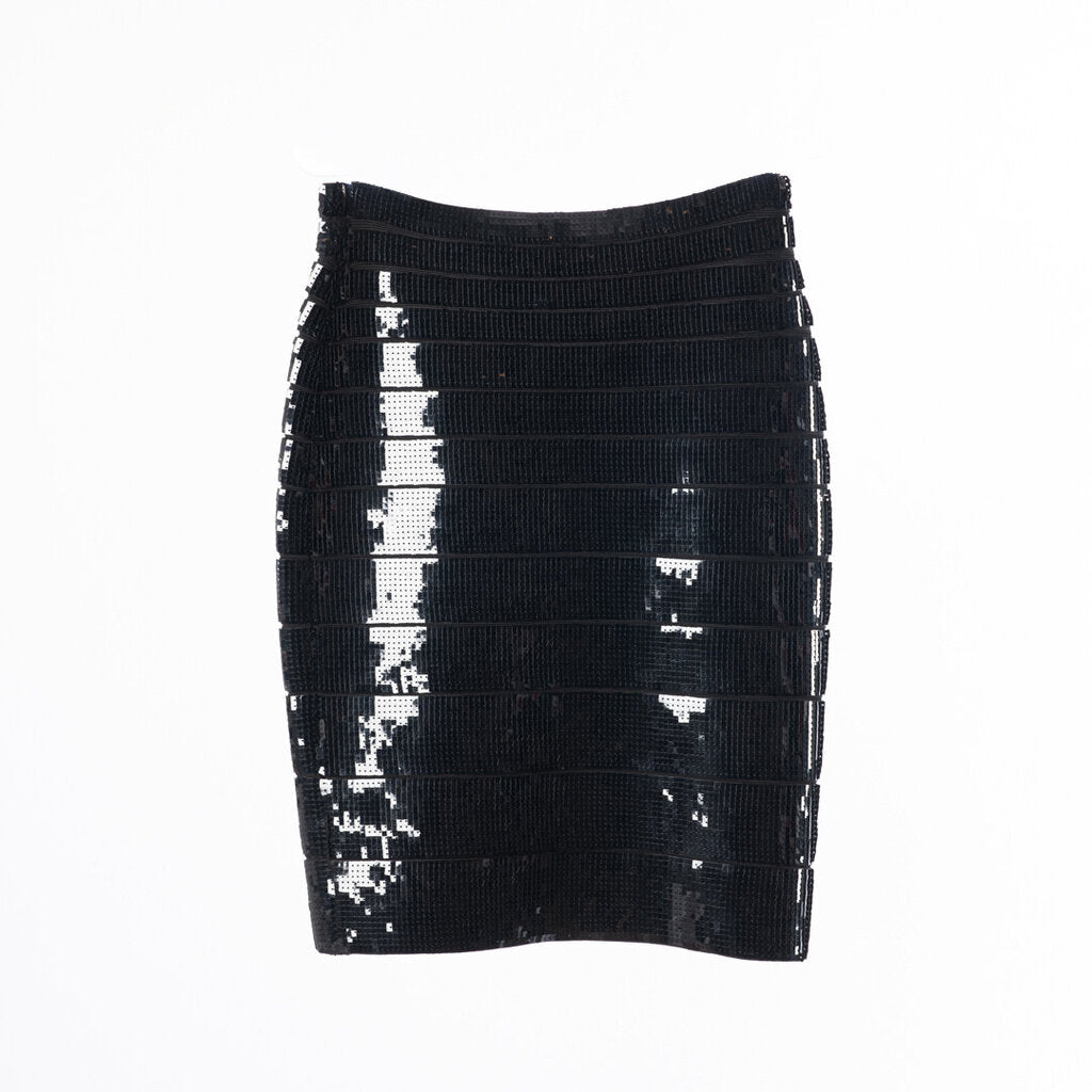 Herve Leger Black Sequined Stretch Skirt