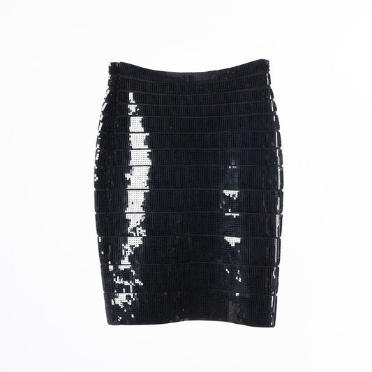Herve Leger Black Sequined Stretch Skirt