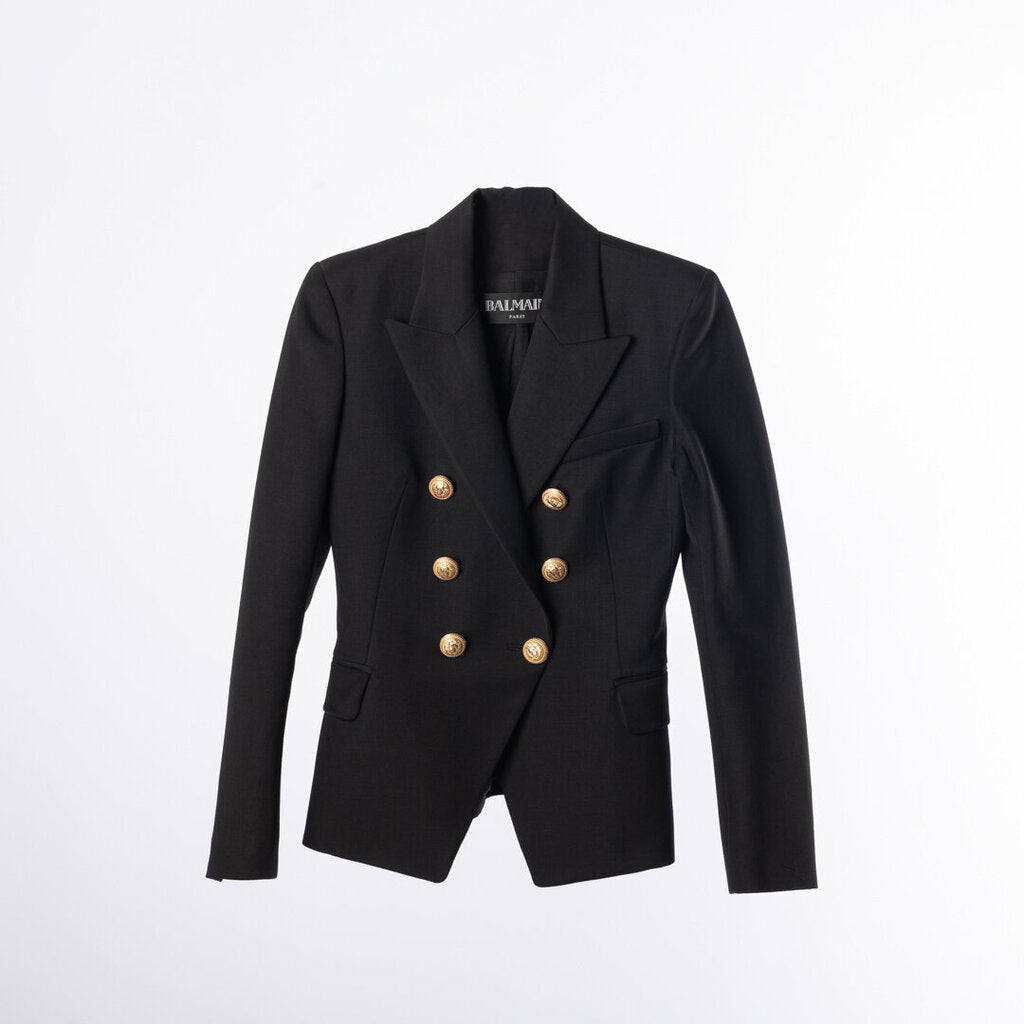 Balmain Black Wool Double Breasted Blazer