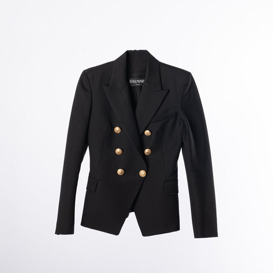 Balmain Black Wool Double Breasted Blazer