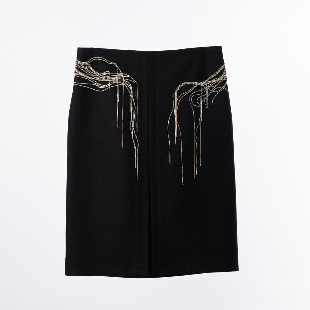 Dries Van Noten Black Wool Crystal-Embellished Pencil Skirt