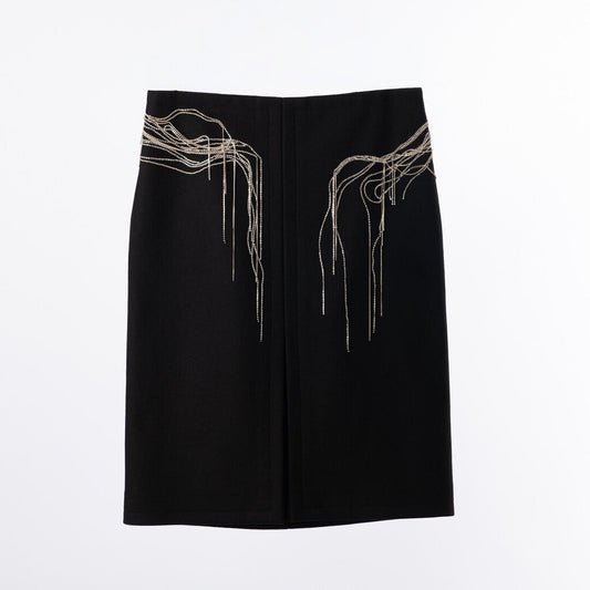 Dries Van Noten Black Wool Crystal-Embellished Pencil Skirt