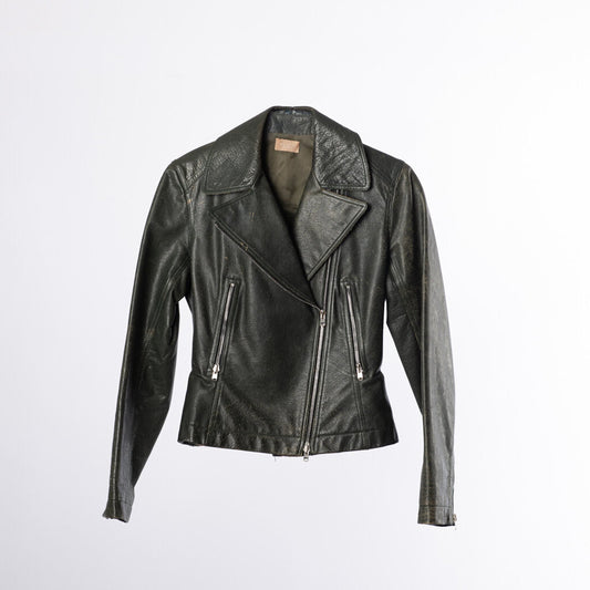 Alaia Dark Green Distressed Leather Jacket (2000)