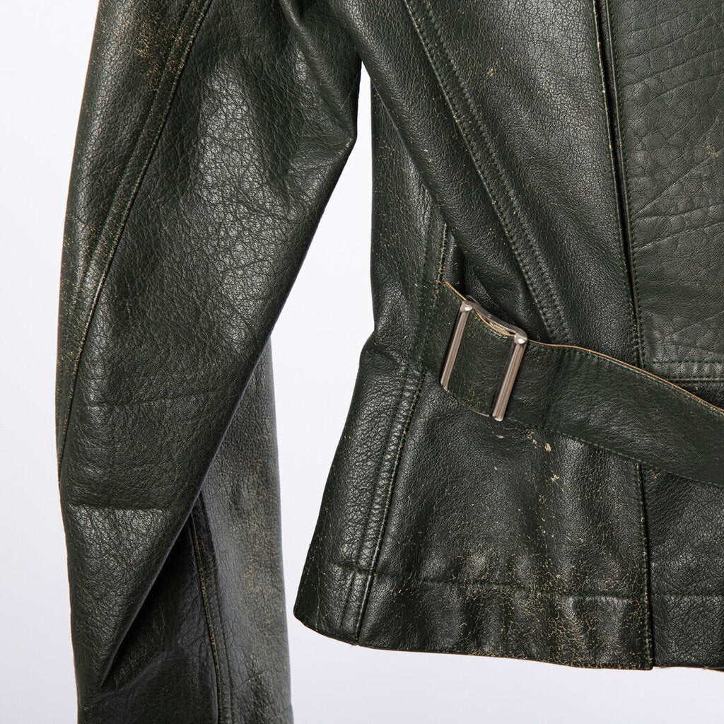Alaia Dark Green Distressed Leather Jacket (2000)