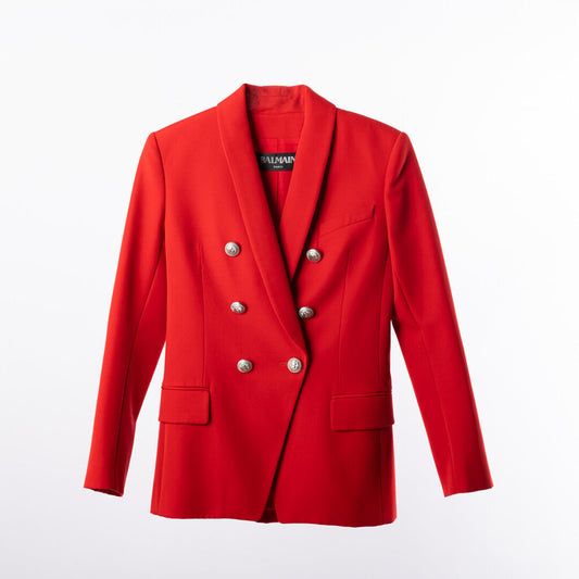 Balmain Red Viscose Blend Gold Button Blazer