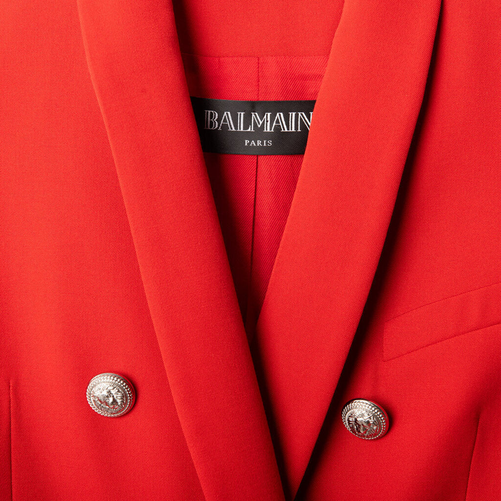 Balmain Red Viscose Blend Gold Button Blazer
