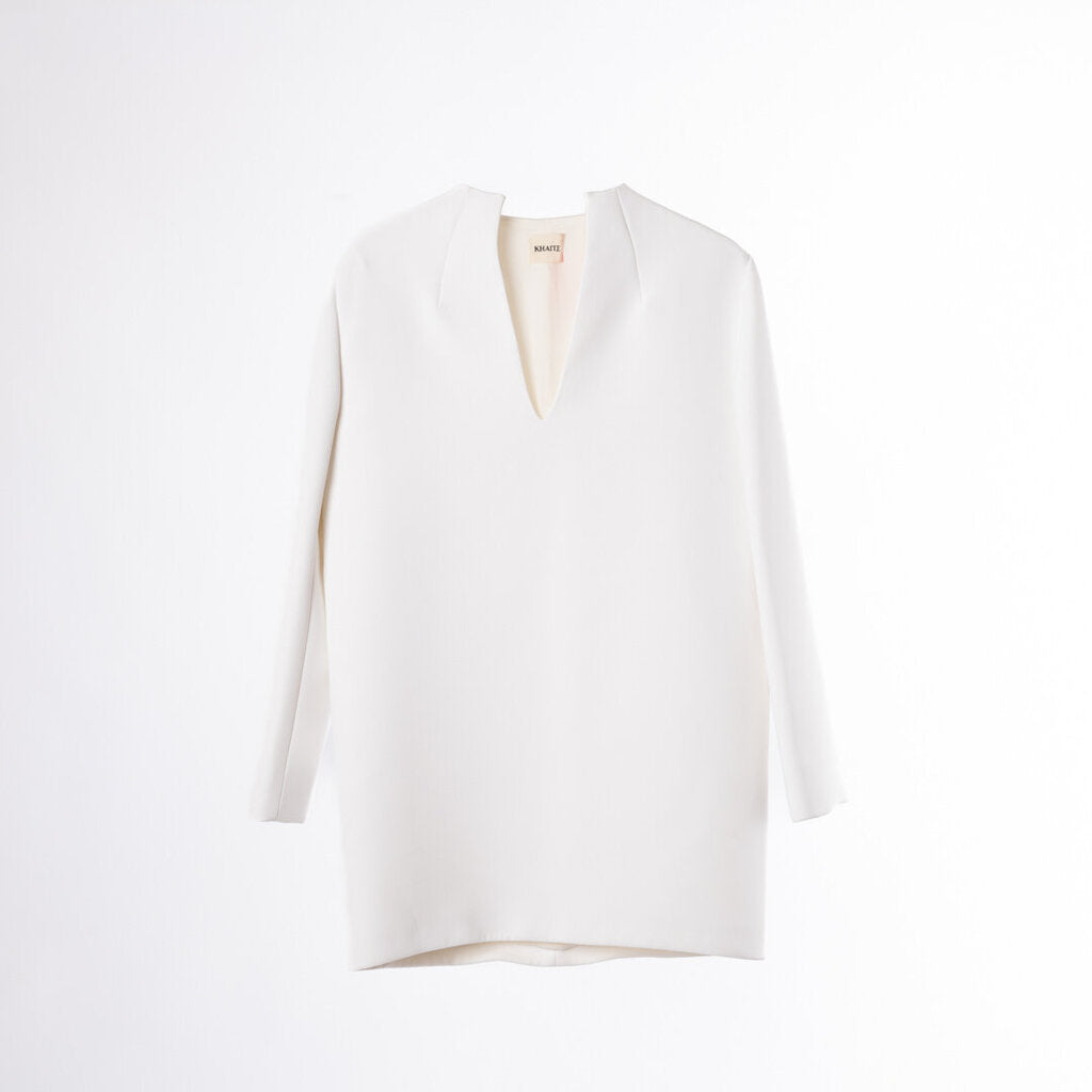 Khaite White Poly Long Sleeve Mini Dress