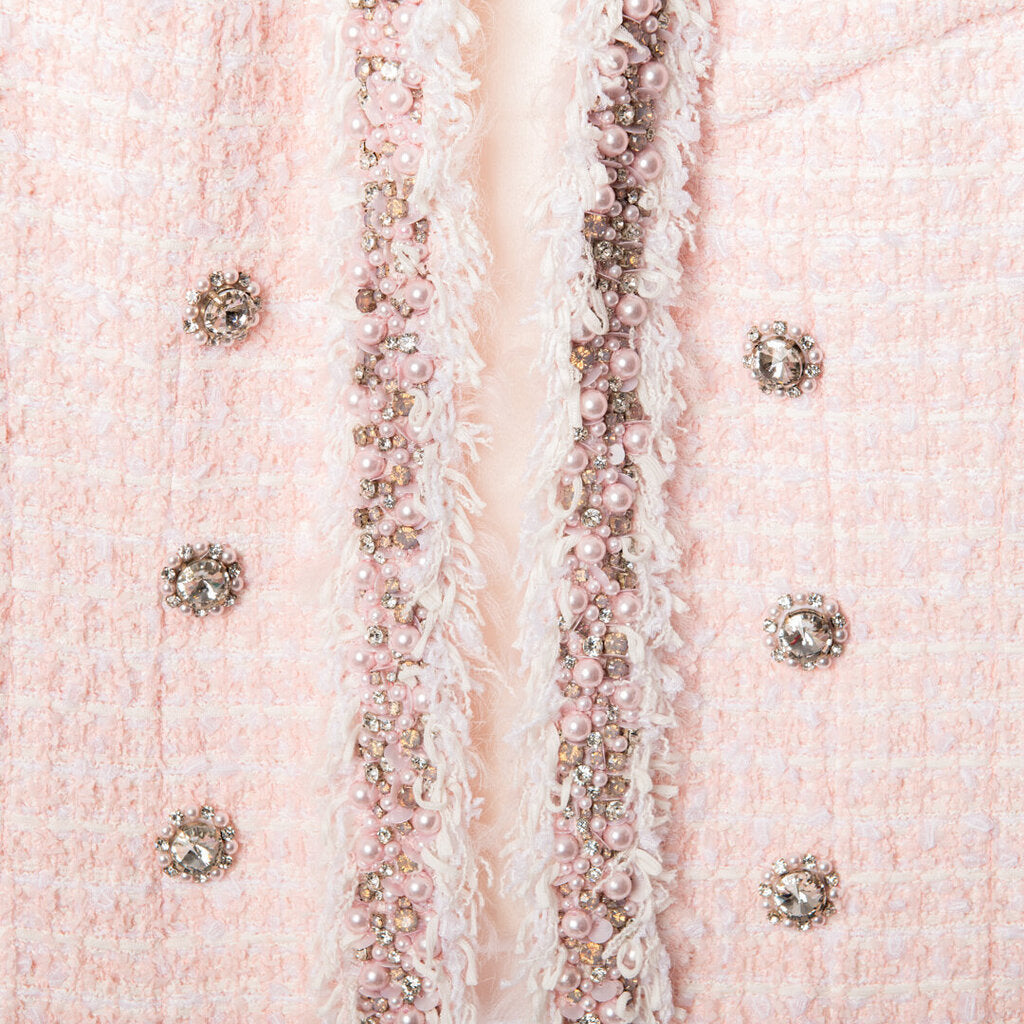 Balmain Pink Cotton & Wool Blend Tweed Blazer