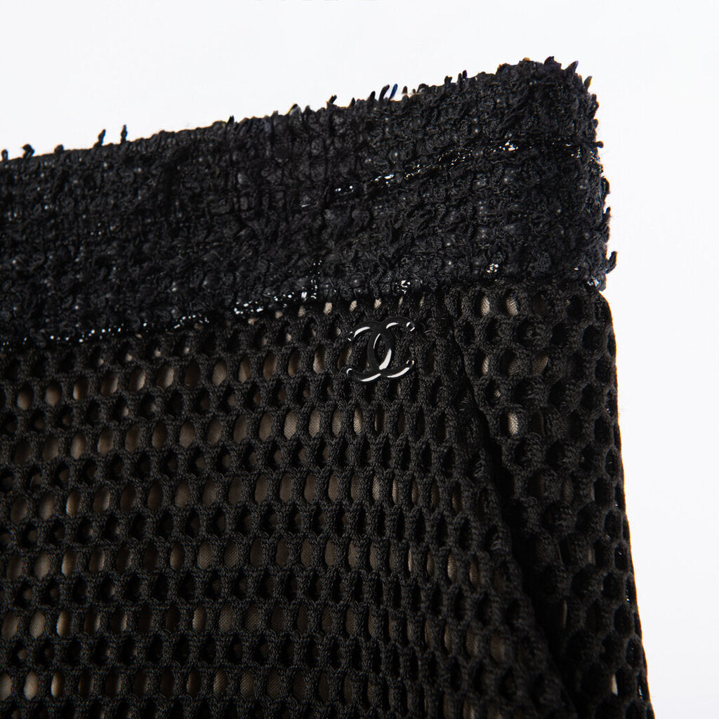 Chanel 13S Black Nylon Mesh Skirt