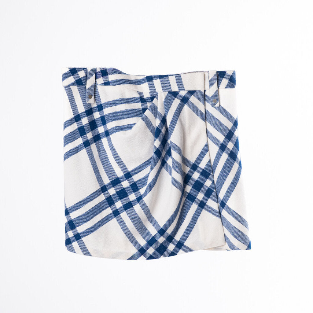 Burberry White & Blue Wool Check Skirt