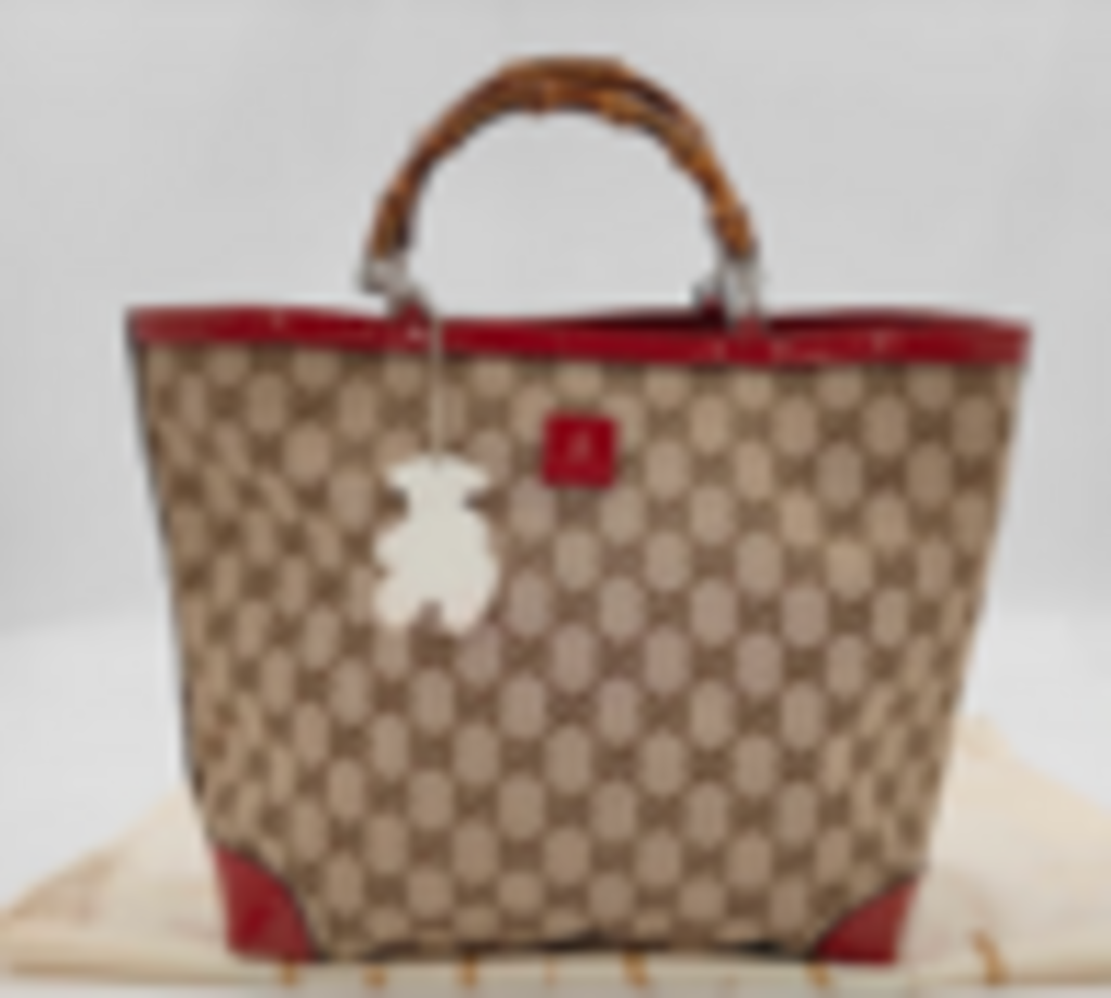 Monogram Bamboo Tote w/Red Trim