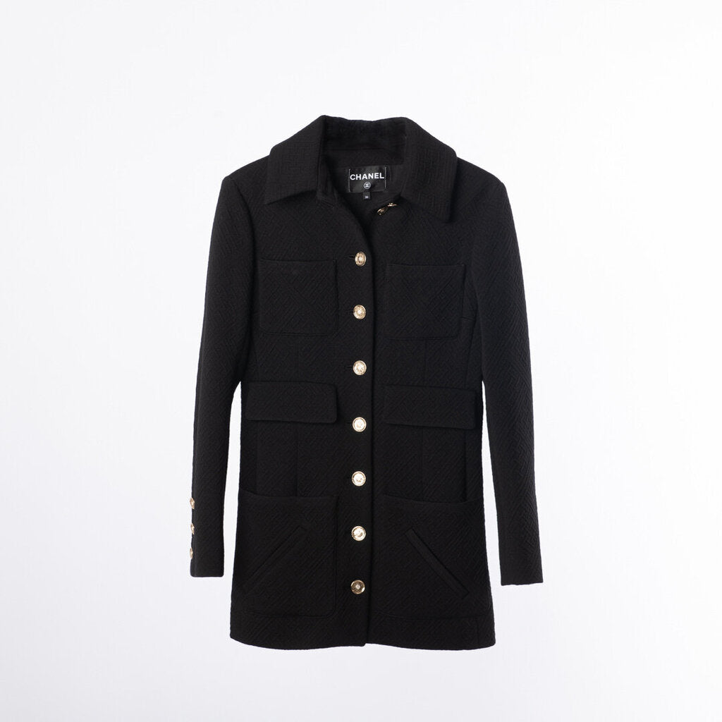 Chanel Black Wool & Poly Textured Jacket