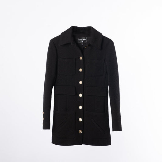 Chanel Black Wool & Poly Textured Jacket