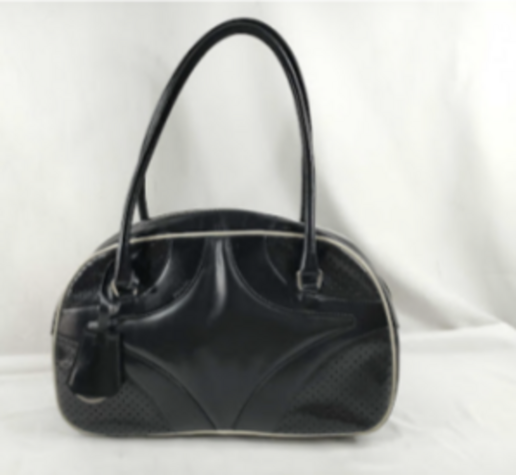 Black Leather Shoulder Bag w/White Trim