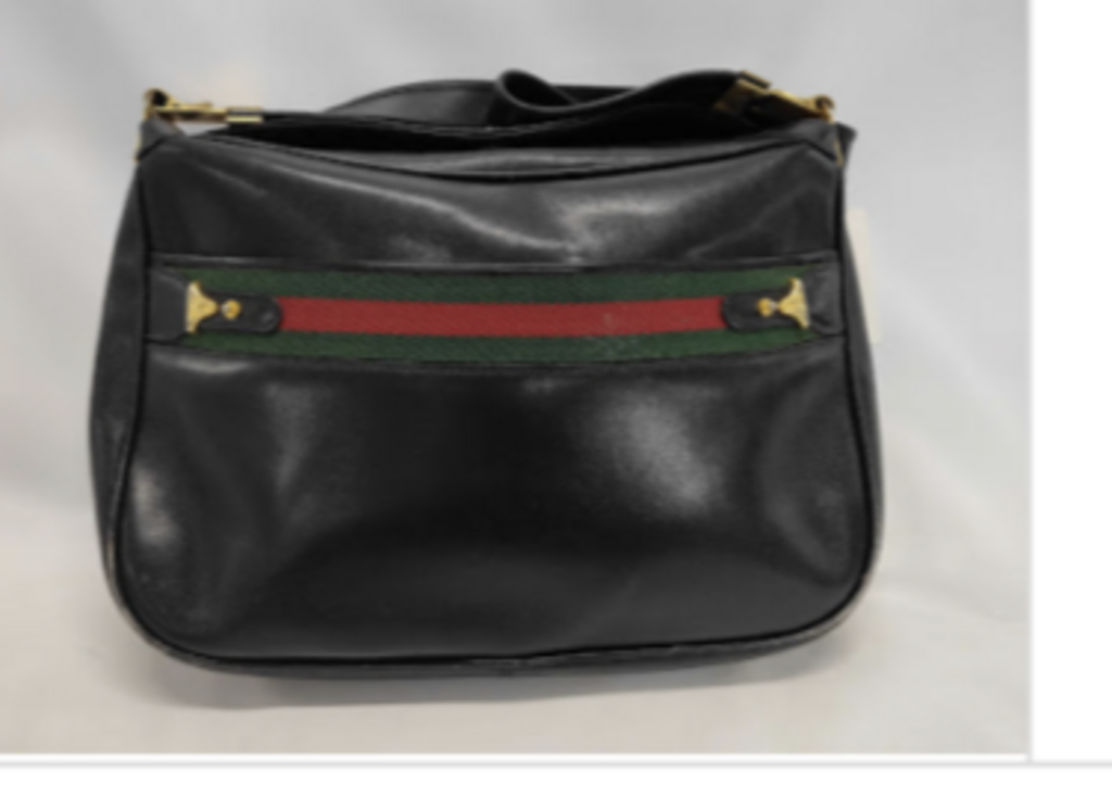 Black Leather Striped Shoulder Bag
