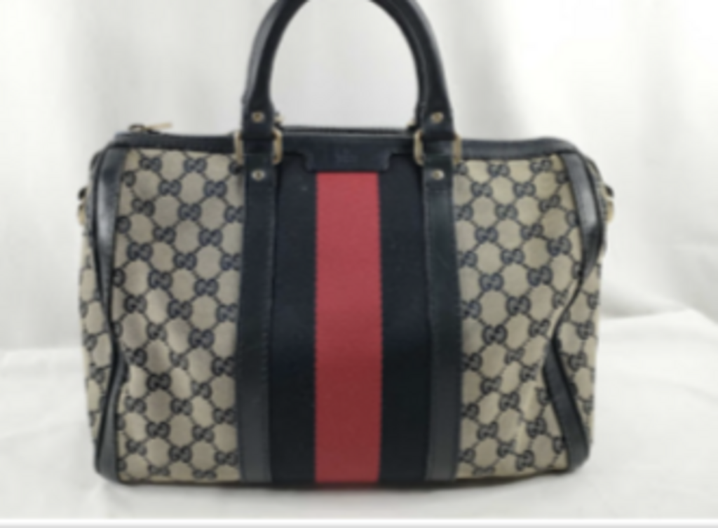 Navy Mono Stripe Boston Bag