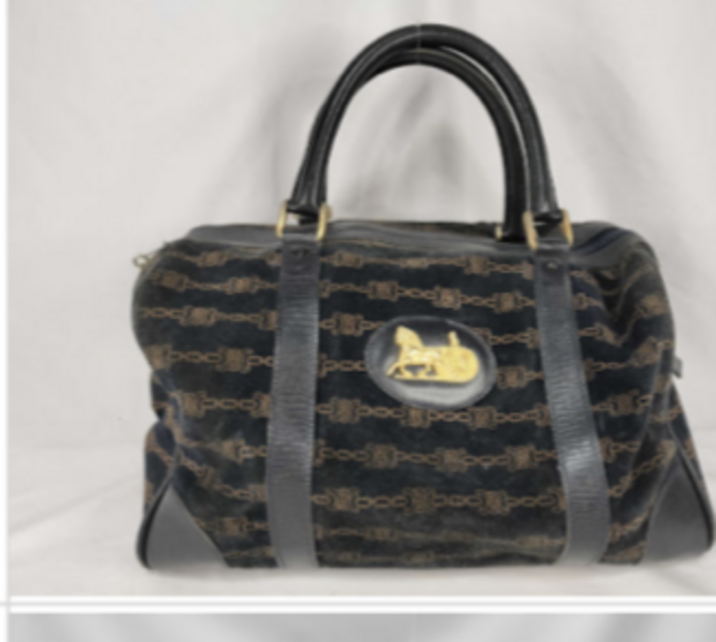 Black Suede Carriage Boston Bag