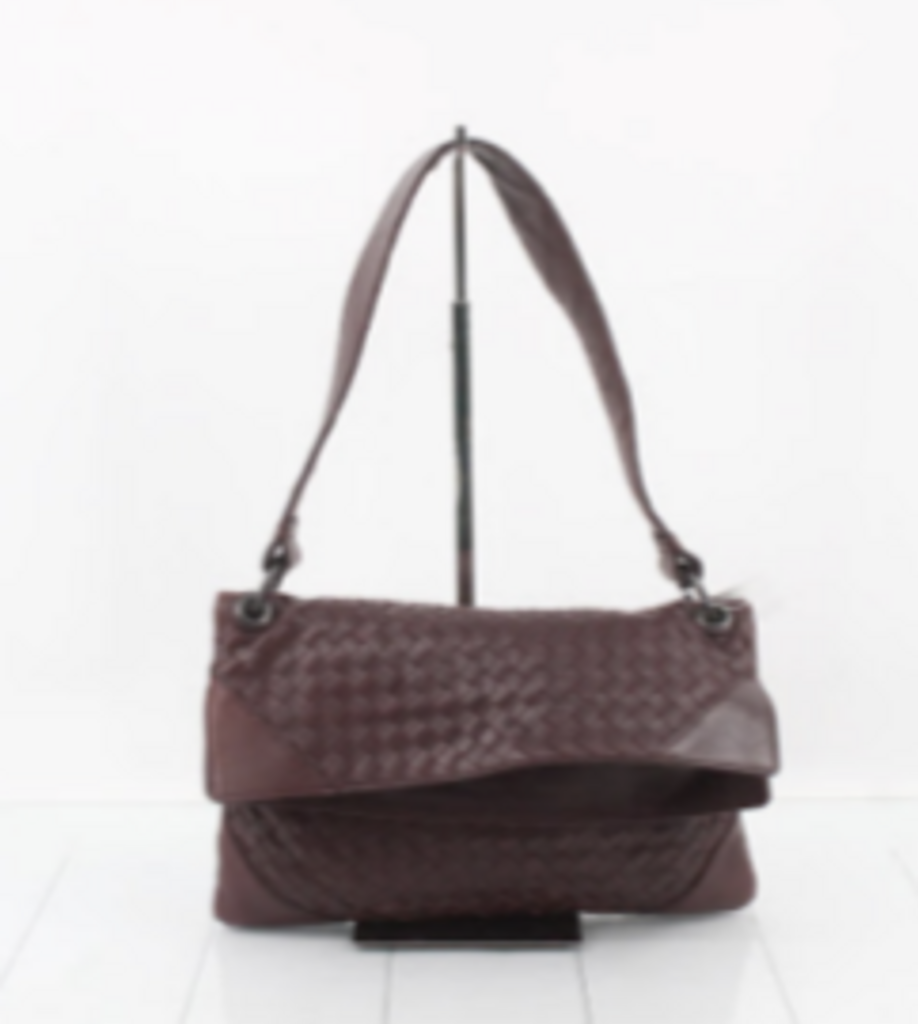 Brown Leather Intrecciato Flap Shoulder Bag