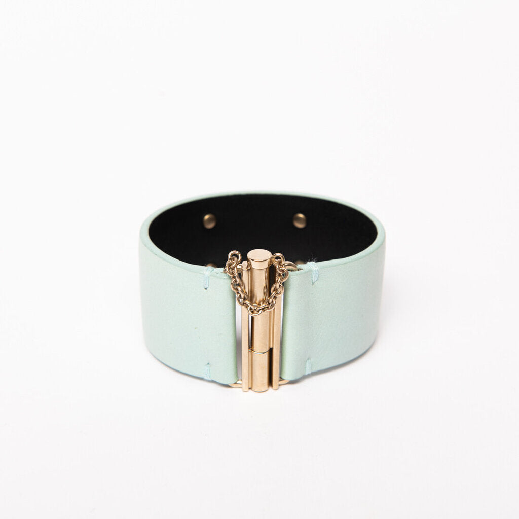Chanel Blue Leather & Gold "CC" Cuff