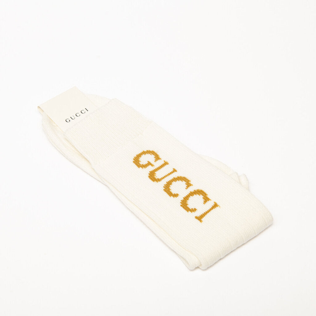 Gucci Cream Socks Gold Logo (M)