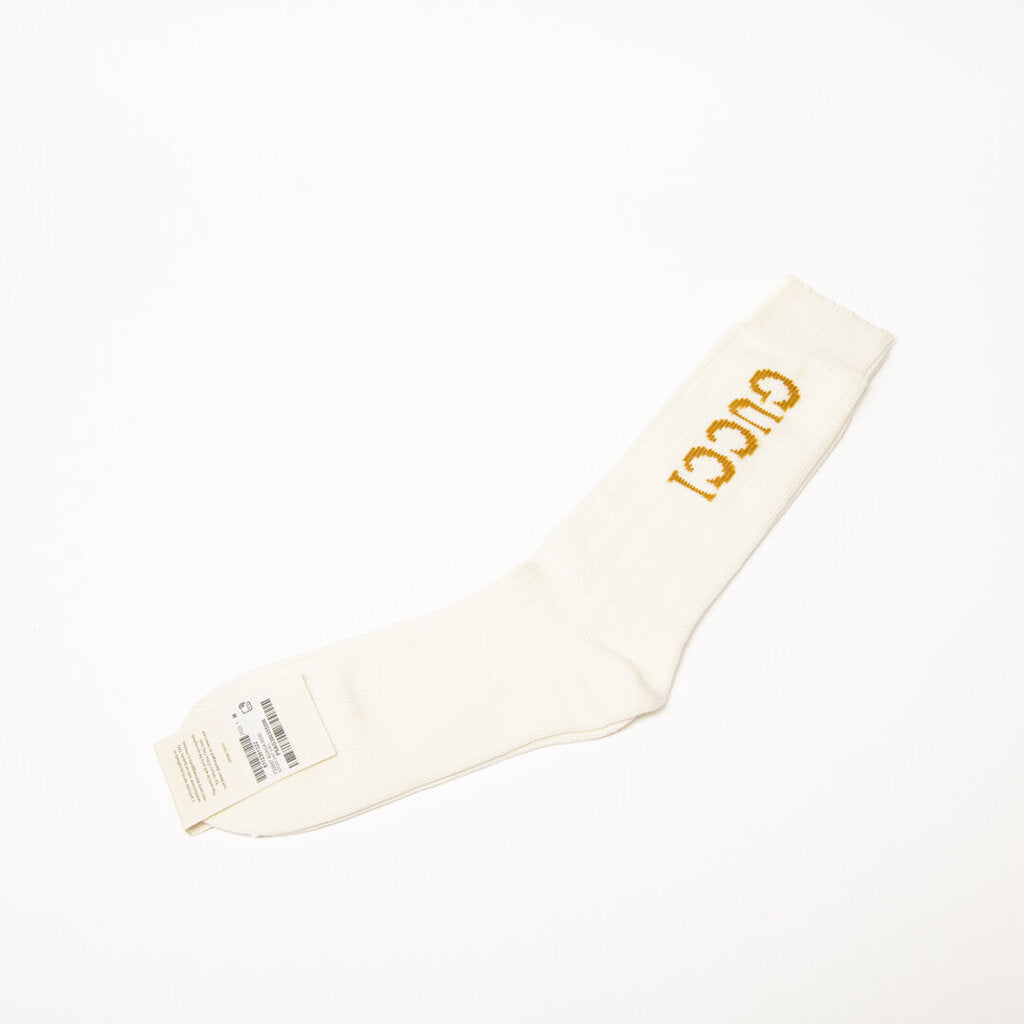Gucci Cream Socks Gold Logo (M)
