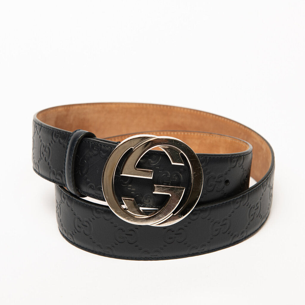 Gucci "Guccisima" Black Leather & Silver Buckle Belt (95 CM)