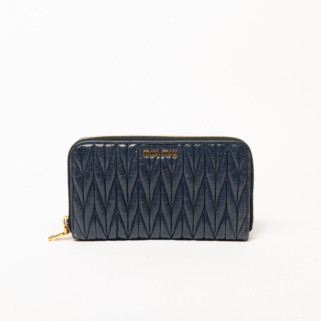 Miu Miu Navy Matelasse Continental Zip Wallet