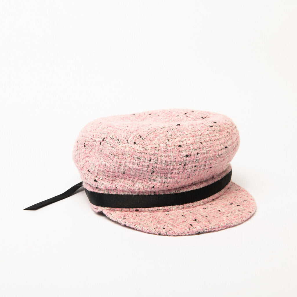 Chanel Pink Tweed & Black Bow Hat
