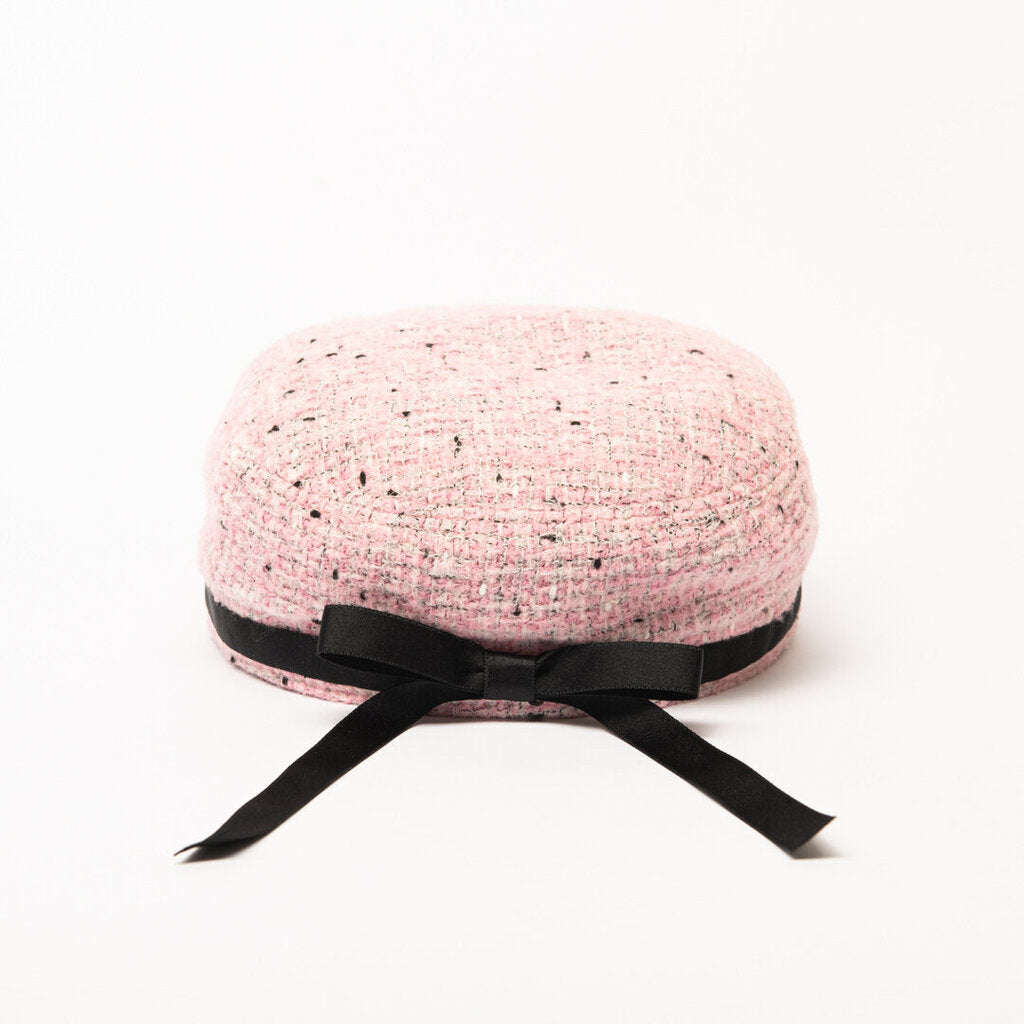 Chanel Pink Tweed & Black Bow Hat