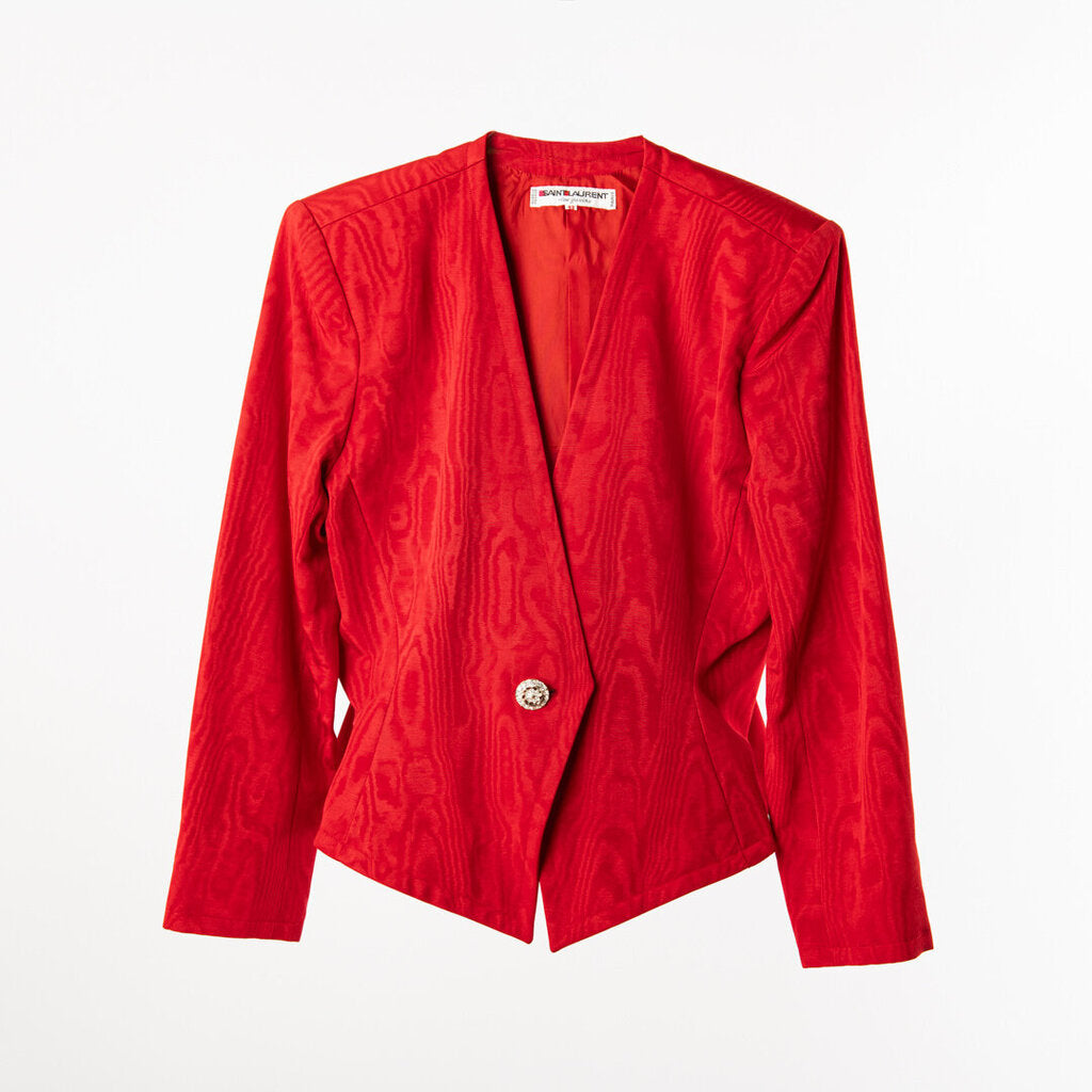 YSL Red Cotton Blend Satin Moire' Suit Set (1988)
