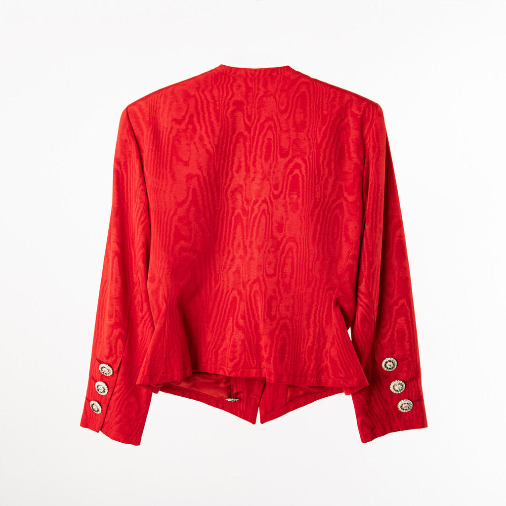 YSL Red Cotton Blend Satin Moire' Suit Set (1988)