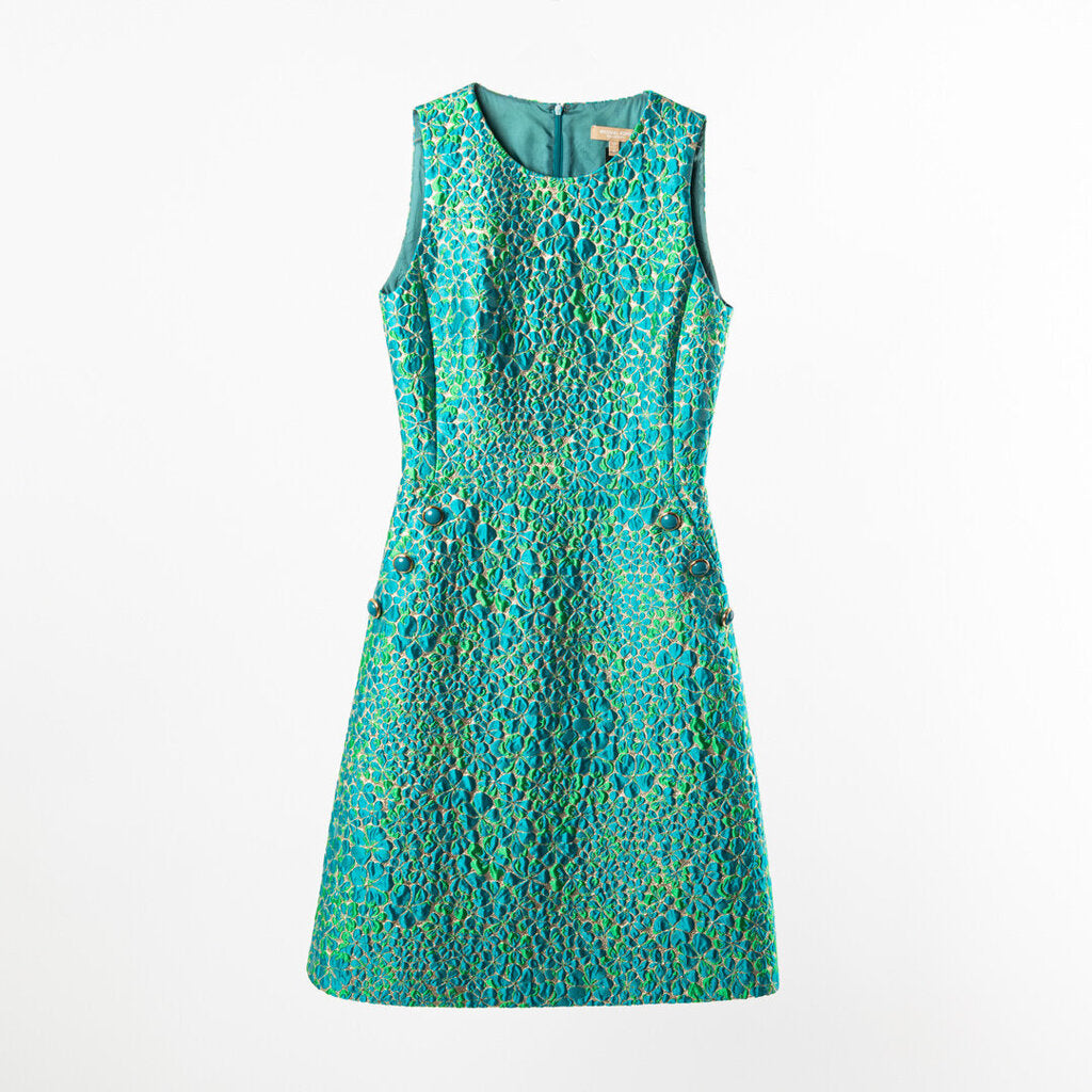 Michael Kors Collection Blue Poly Floral Brocade Shift Dress