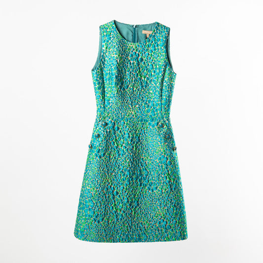 Michael Kors Collection Blue Poly Floral Brocade Shift Dress