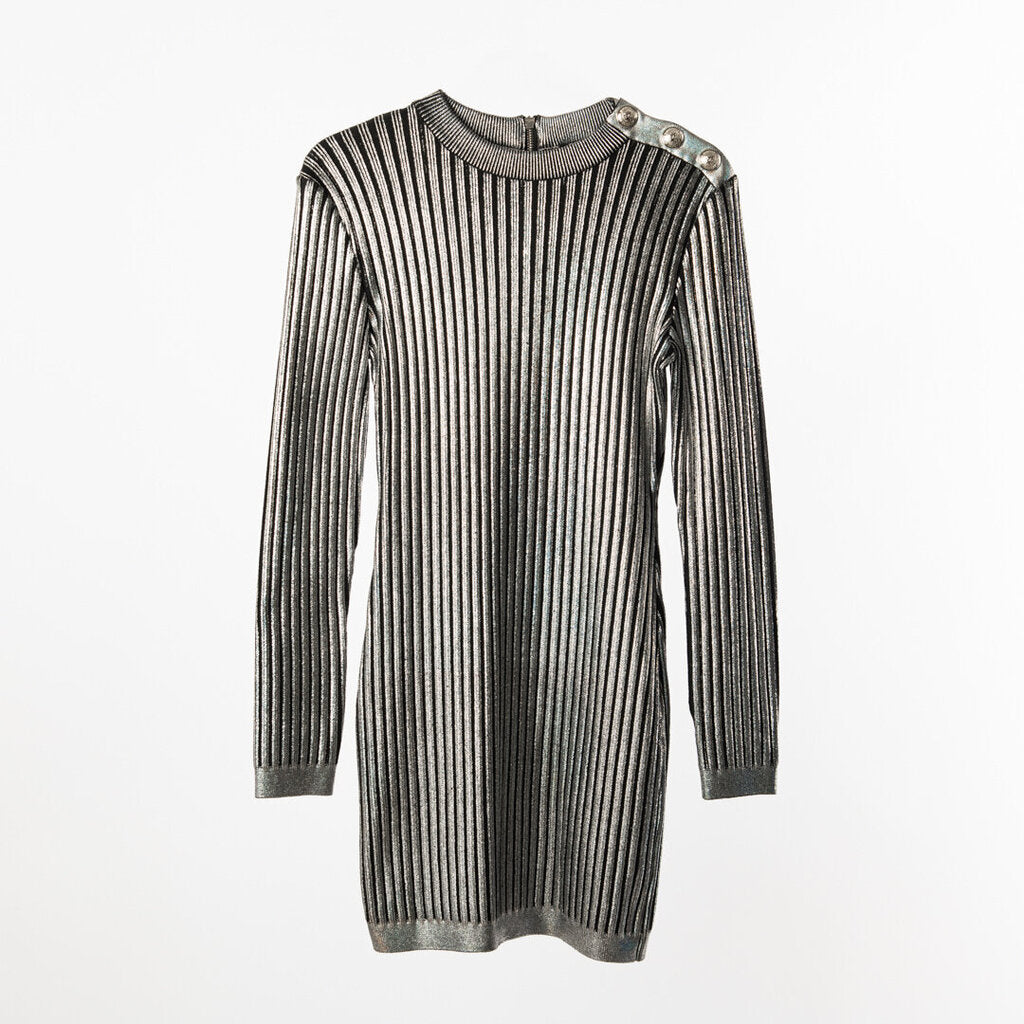Balmain Silver/Black Ribbed Mini Dress