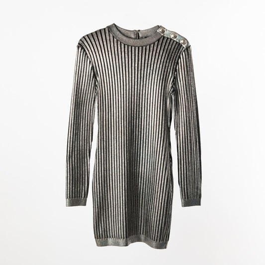 Balmain Silver/Black Ribbed Mini Dress