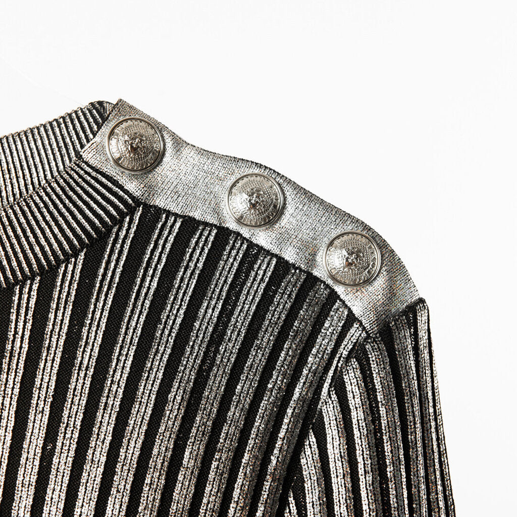 Balmain Silver/Black Ribbed Mini Dress