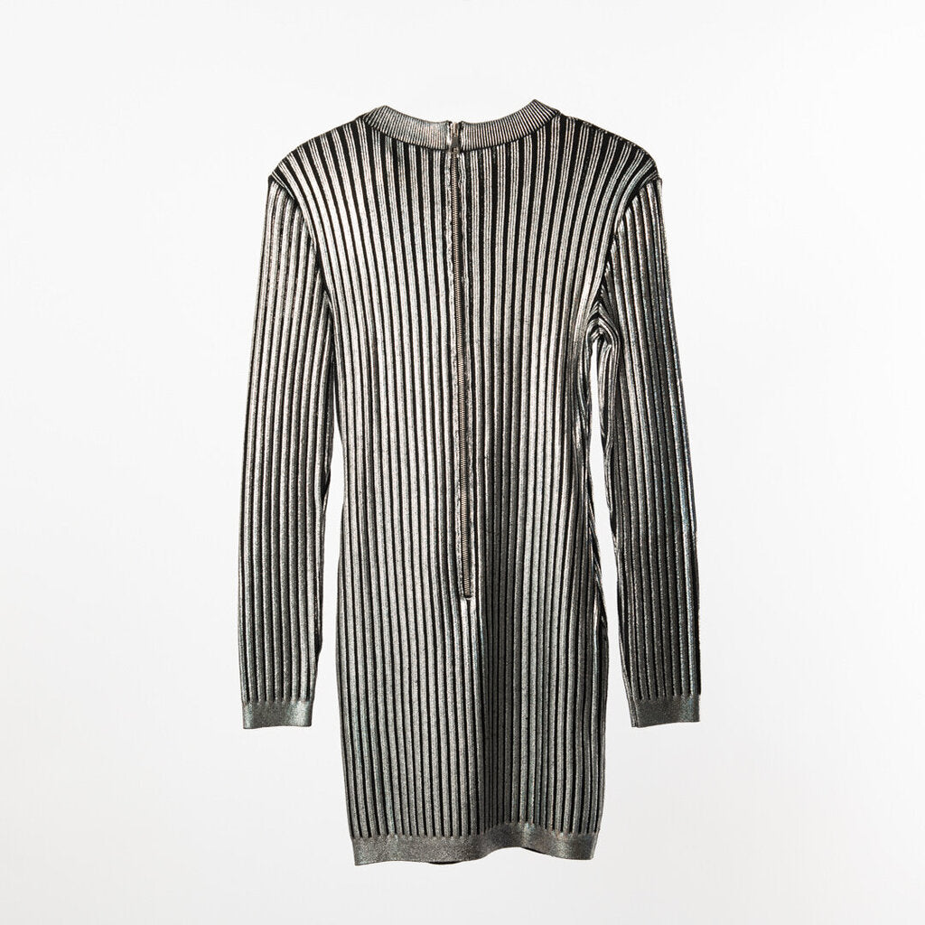Balmain Silver/Black Ribbed Mini Dress