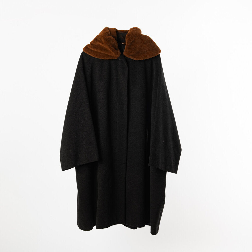 Romeo Gigli Grey Wool & Brown Shearling Collar Coat