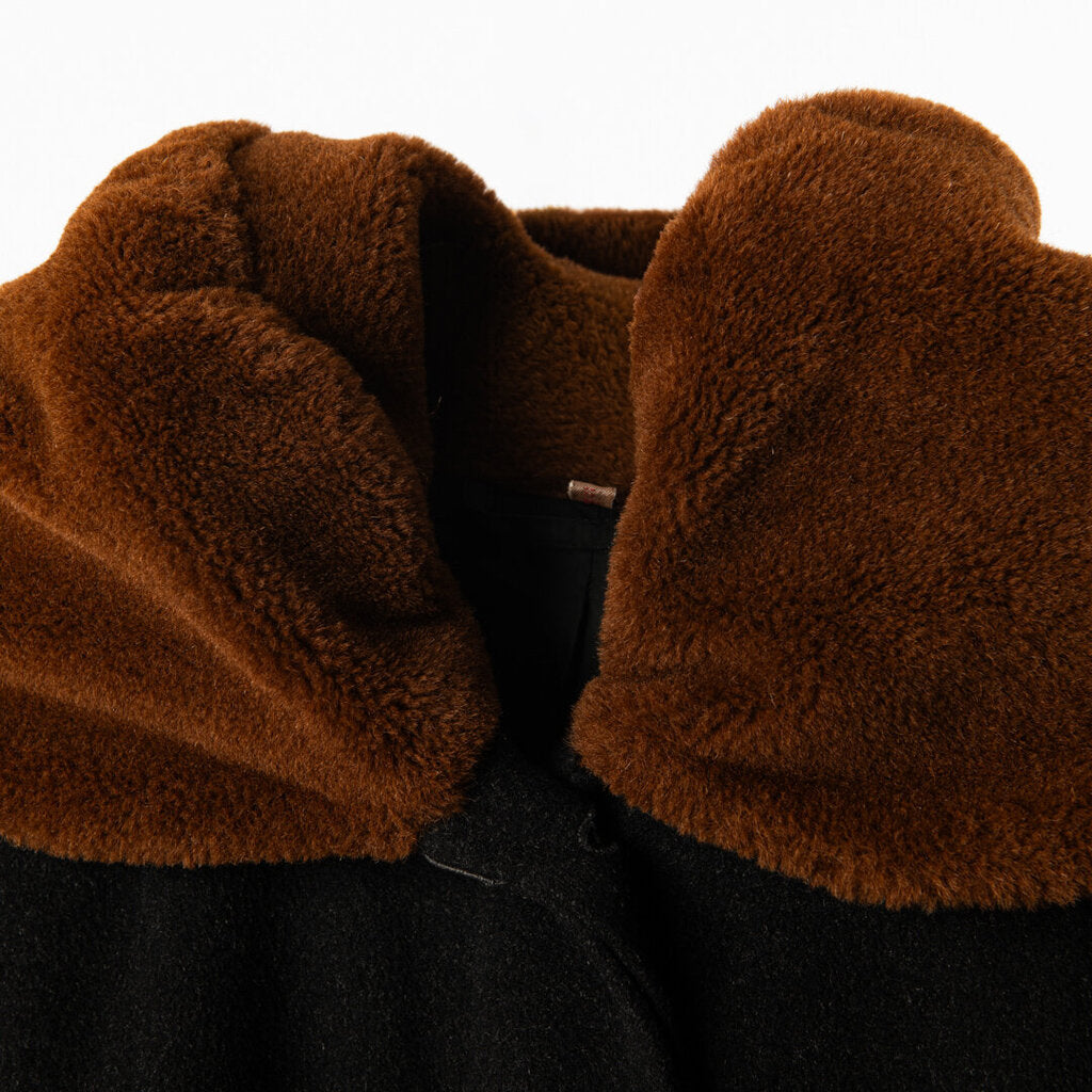 Romeo Gigli Grey Wool & Brown Shearling Collar Coat