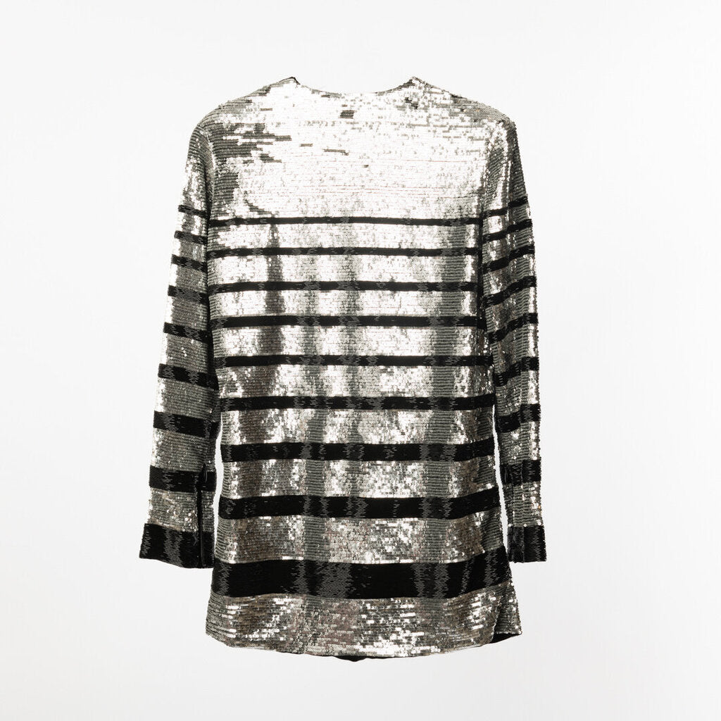 Balmain Silver/Black Sequin Striped Mini Dress