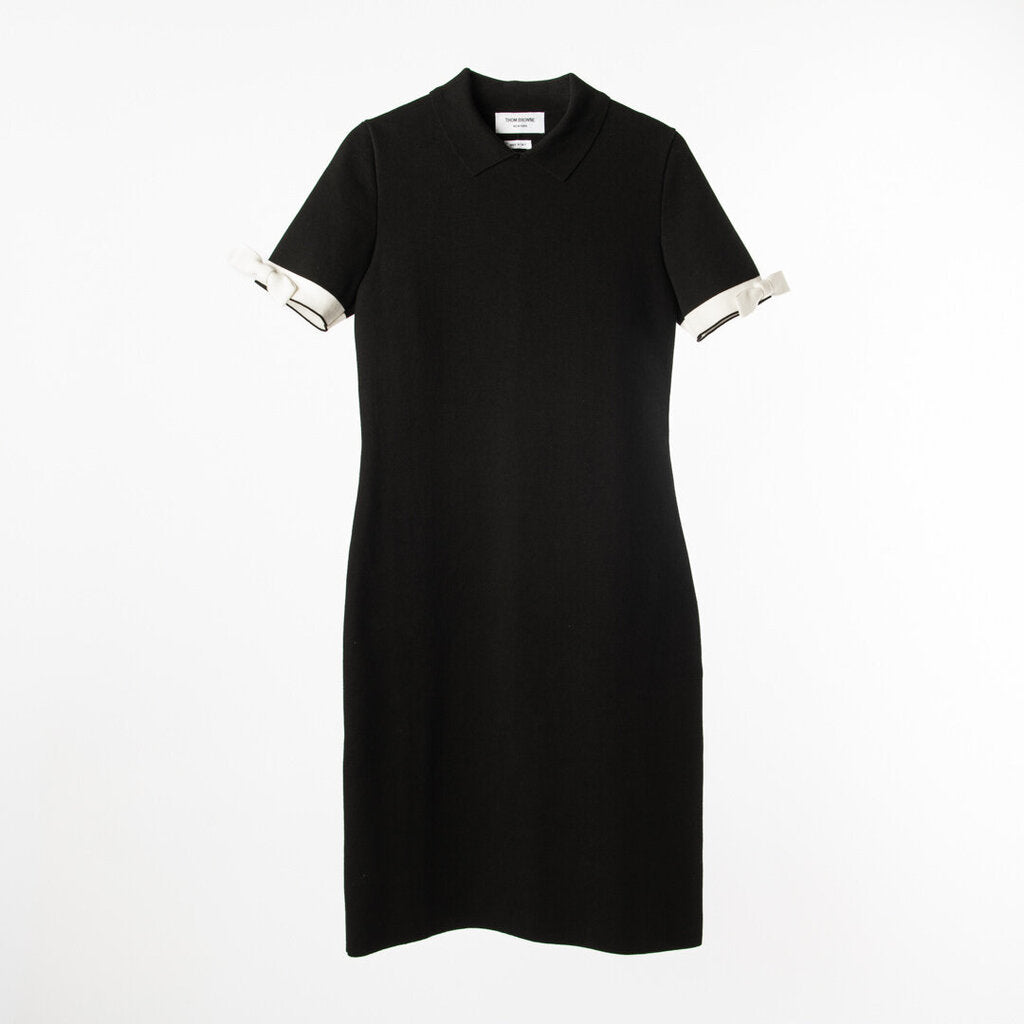 Thom Brown Black Cotton Midi Dress with Bow Detail