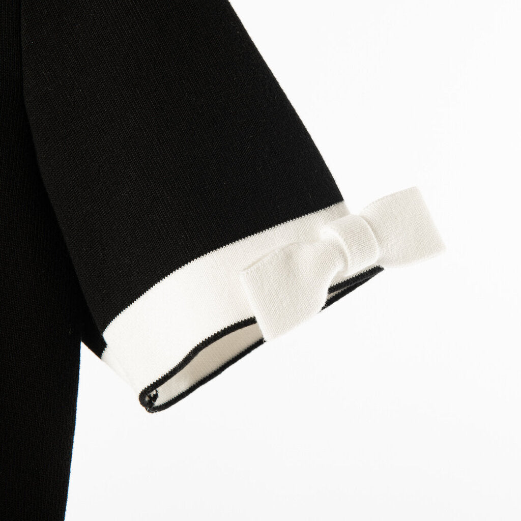 Thom Brown Black Cotton Midi Dress with Bow Detail