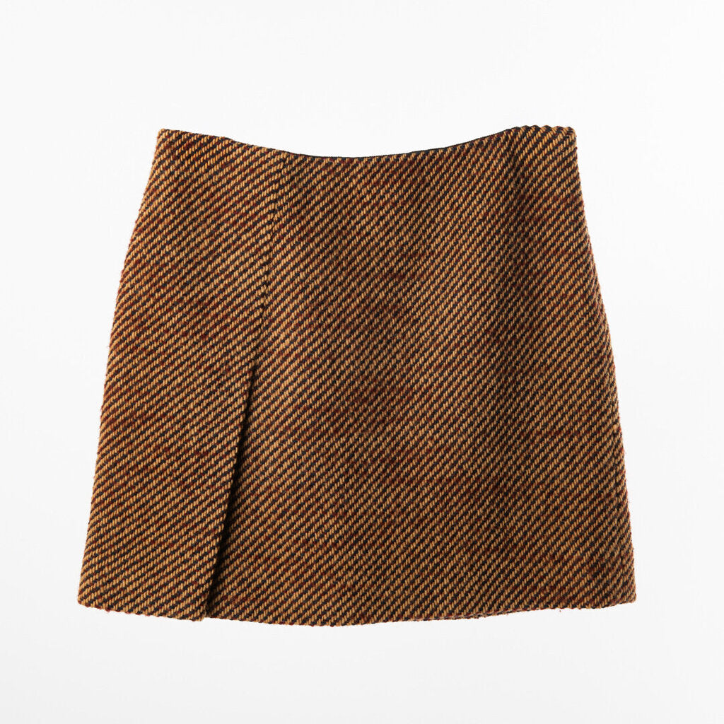 Brown Wool Blend Tweed Mini Skirt