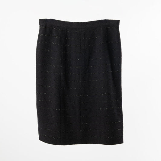 Chanel Navy Wool Black Tinsel Stripe Pencil Skirt