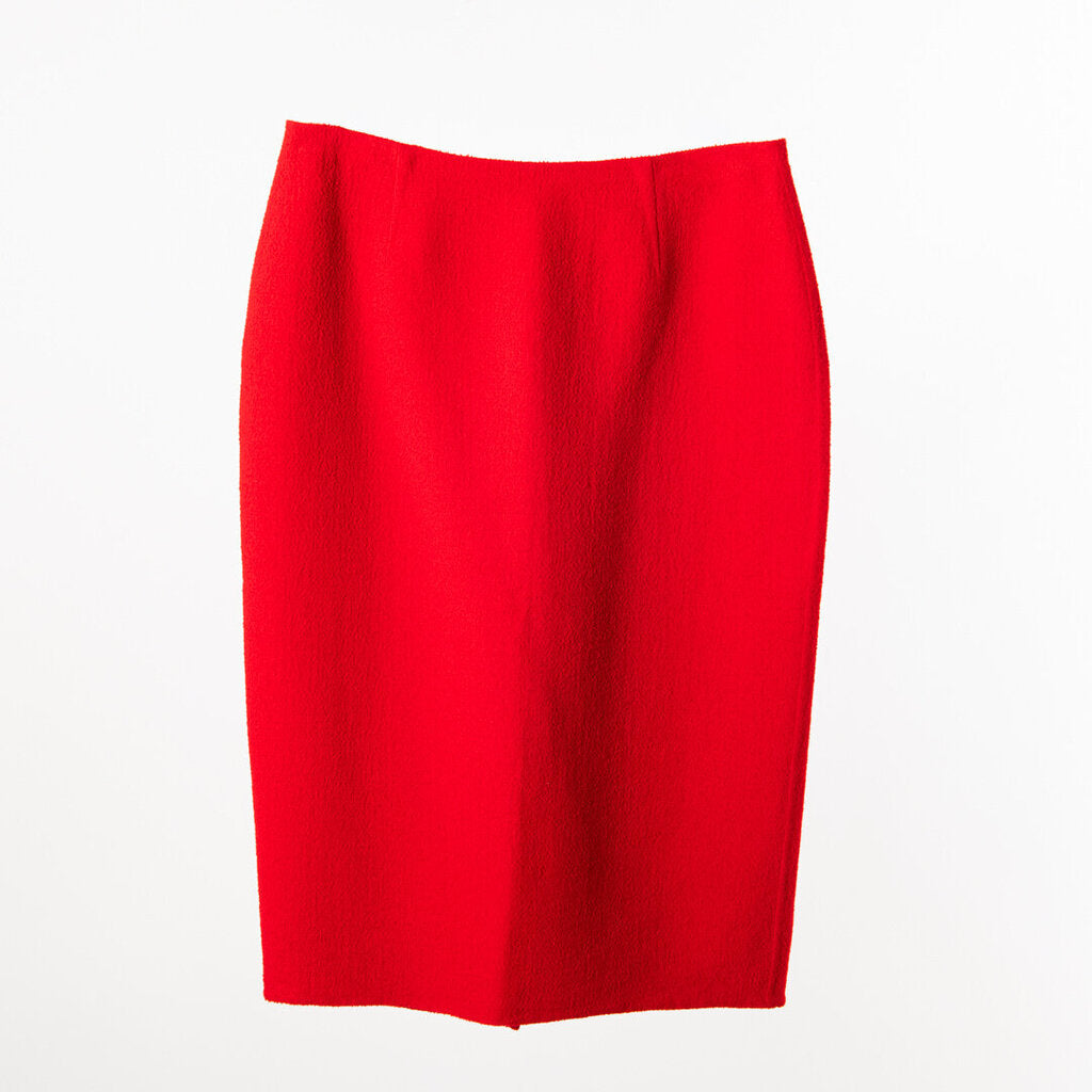 Celine Red Boucle Virgin Wool Pencil Skirt