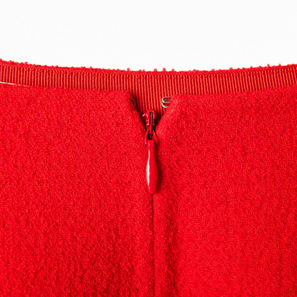 Celine Red Boucle Virgin Wool Pencil Skirt