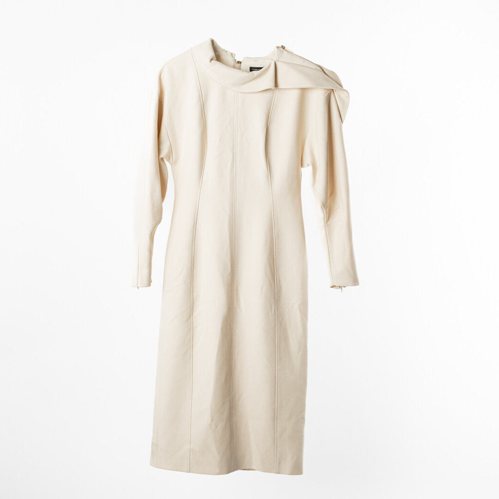 Karen Millen Cream Crepe Structured Midi Dress