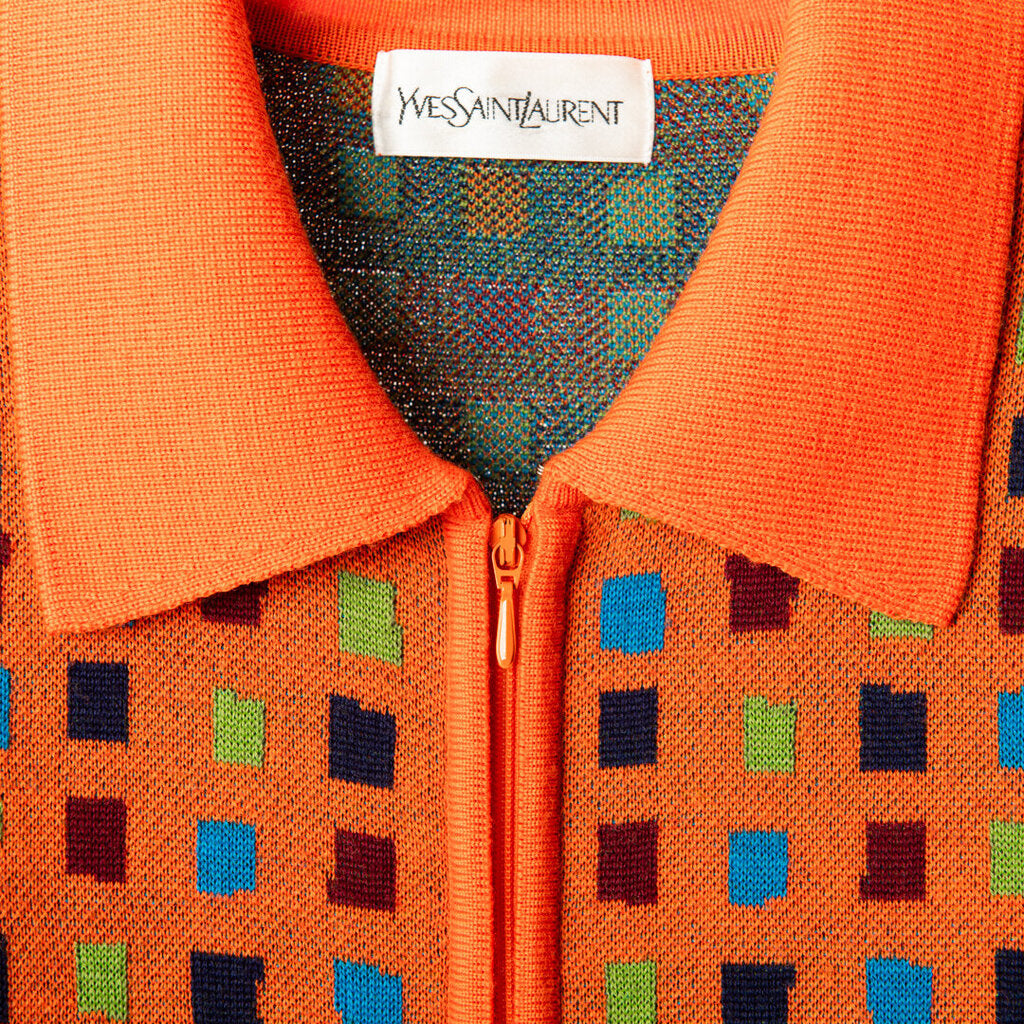 YSL Orange Wool Multicolor Square Knit Dress