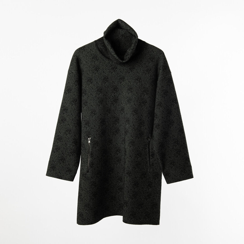 Alaia Black/Grey Wool Spotted Turtleneck Dress