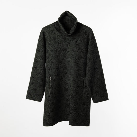 Alaia Black/Grey Wool Spotted Turtleneck Dress